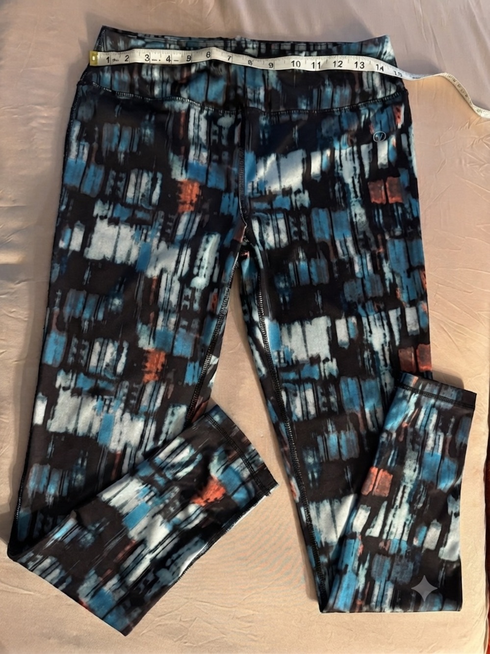 Vogo Athletica Abstract Brushstroke Printed Activewear Leggings Teal Orange -Med